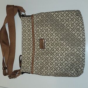Tommy Hilfiger Beige & Tan Monogram Crossbody Messenger